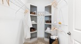 bright, walk-in closet with shelving