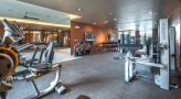 Large fitness center with large windows and plenty of equipment